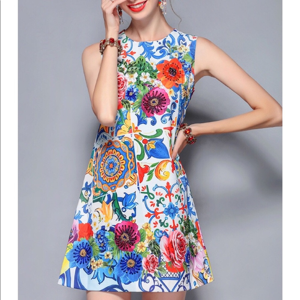 Runway inspired mini dress embroidered NWT